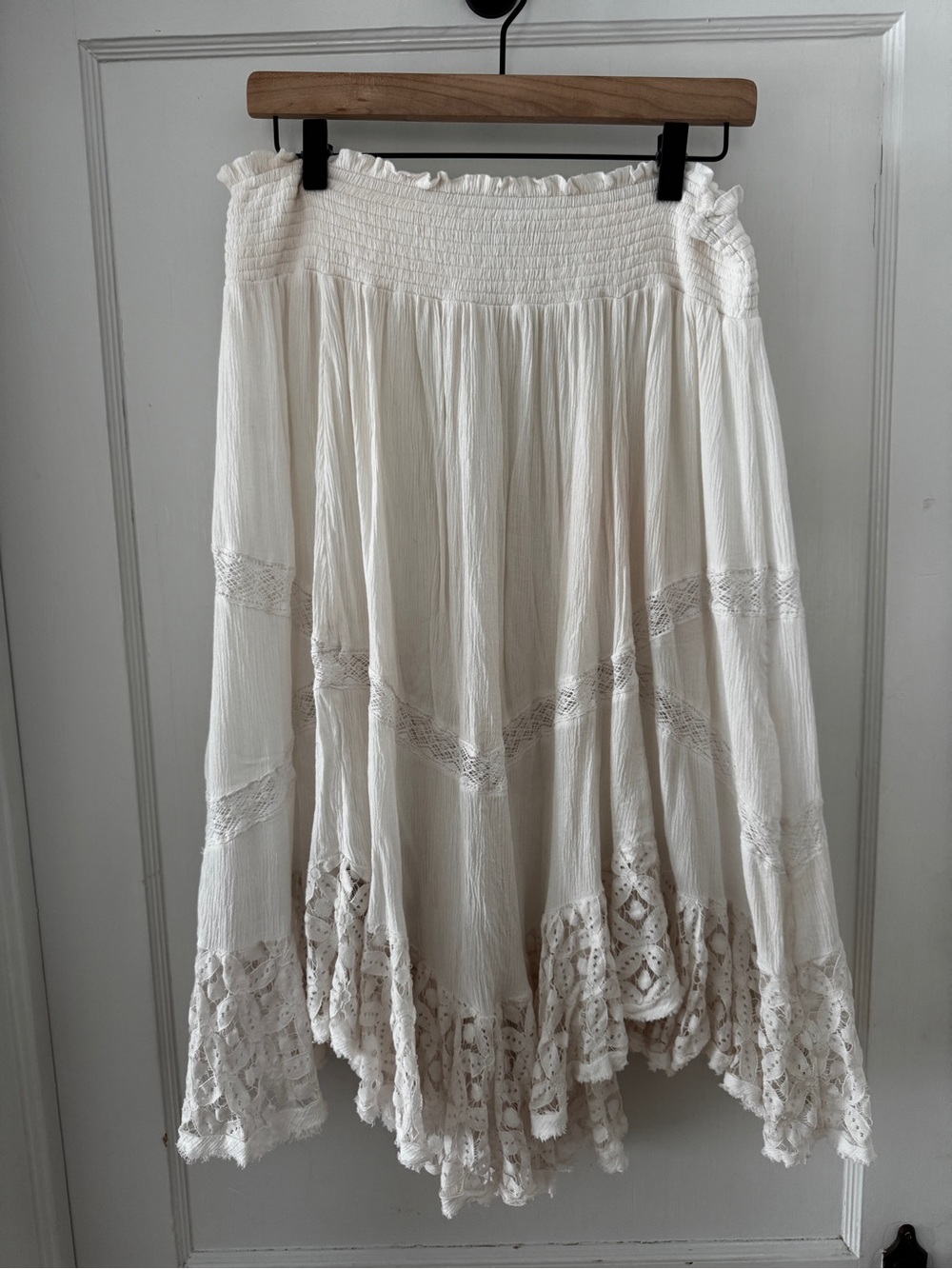 Free People Ivory Asymmetrical Crochet-Trim Maxi Skirt
